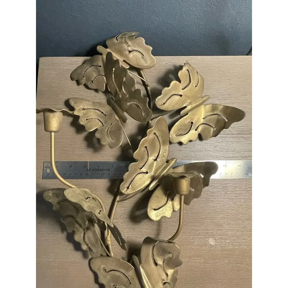Vintage MCM Brass Butterfly Wall Candle Sconce 3 Taper Holders Hollywood Regency
